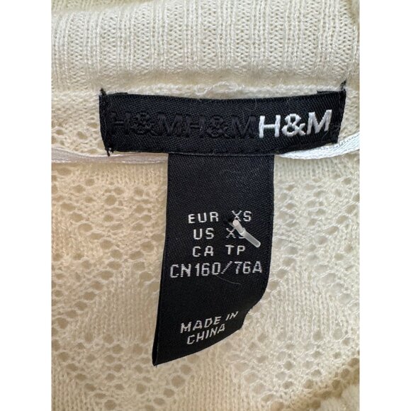 H&M Knit Sweater Dress Women XS Ivory Textured Short Sleeve Cowl Neck - Picture 2 of 5